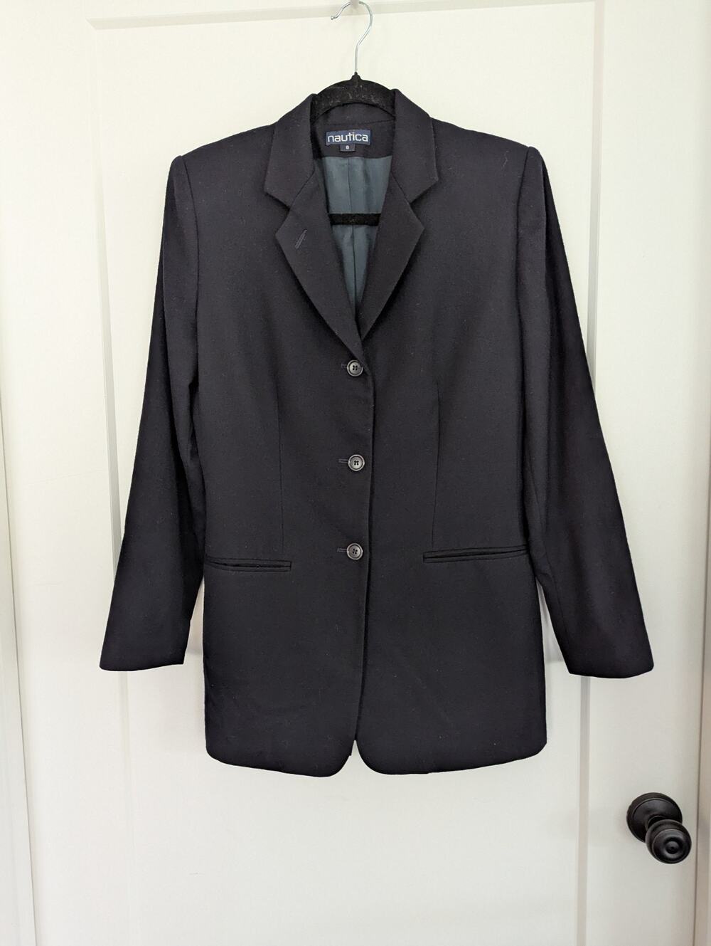 Nautical Women Size 8 Black Wool Blazer Lined Casual Career Chic Style EUC